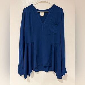 Anthropologie Blue Maeve Laiken Henley blouse top size 14